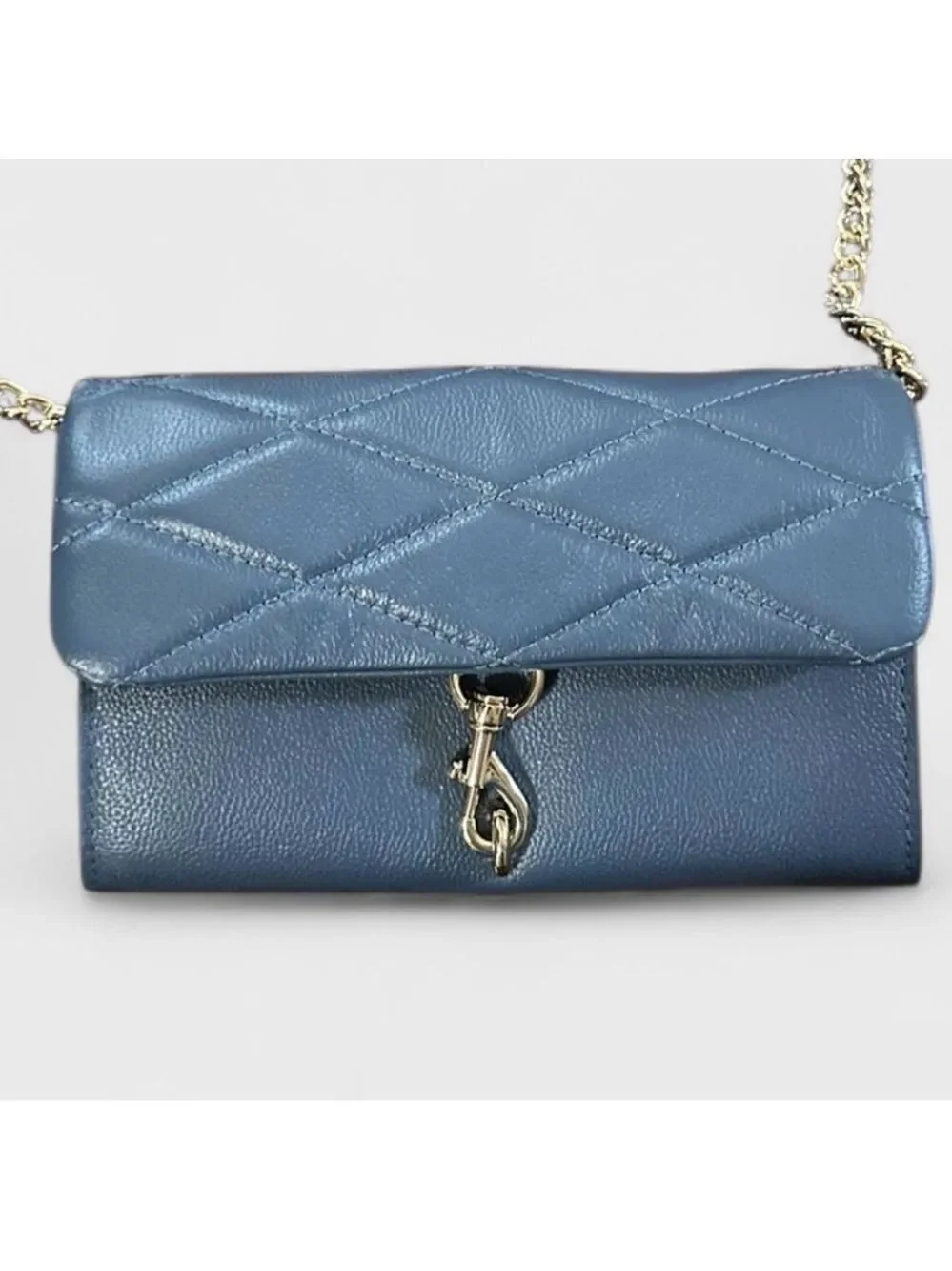 Rebecca Minkoff Edie Wallet on Chain Crossbody Blue Slate NWT